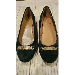 Talbots Women's Green Suede Loafers with Gold Plaque Detail Size 8M